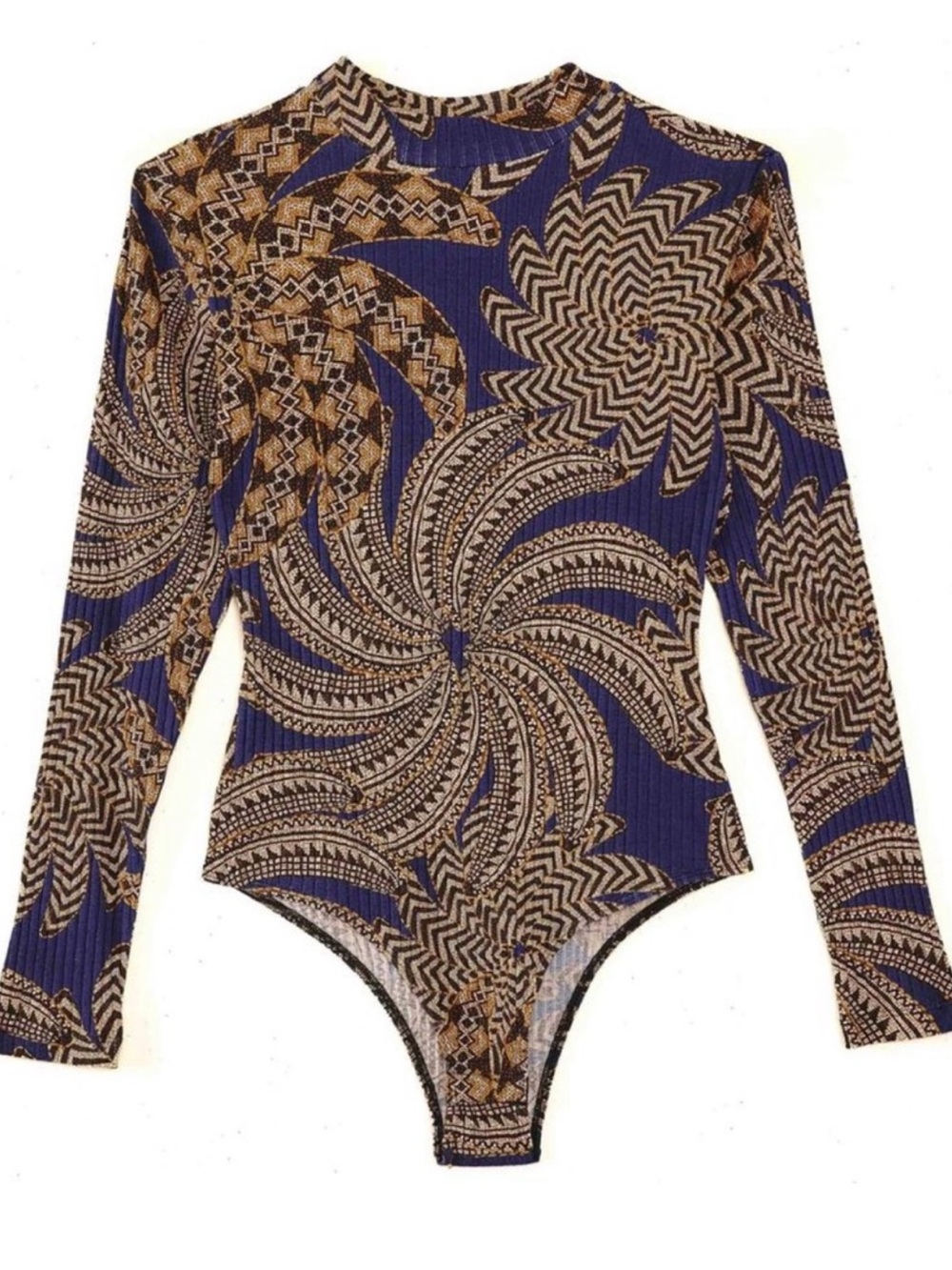 FARM RIO Yawanawa Vanahu Banana Print Mock Neck Stretch Organic Cotton Bodysuit - Picture 4 of 10